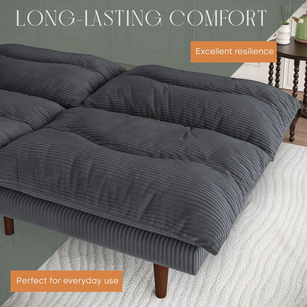 LLappuil 71" Corduroy Futon Convertible Sofa Bed, Loveseat Sleeper Sofa Couch for Living Room Apartment Beige