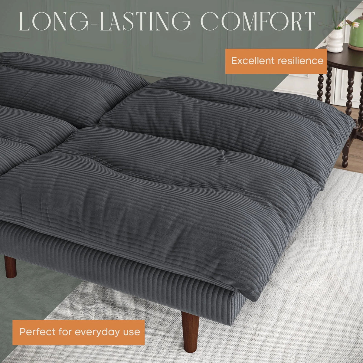 LLappuil 71" Corduroy Futon Convertible Sofa Bed, Loveseat Sleeper Sofa Couch for Living Room Apartment Beige