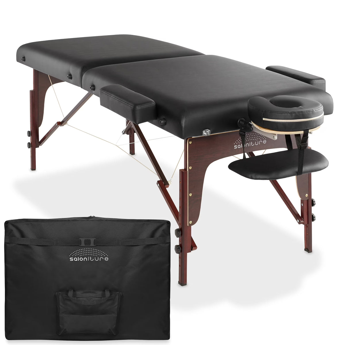 Saloniture Professional Portable Lightweight Bi-Fold Memory Foam Massage Table with Reiki Panels - Includes Headrest, Face Cradle, Armrests and Carrying Case - Burgundy