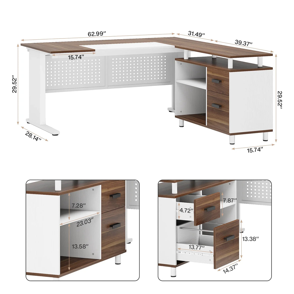 Tribesigns Executive Desk, Large Computer Desk with File Cabinet, Executive Office Desk with Storage Cabinet, Business Furniture Desk Workstation for Home Office