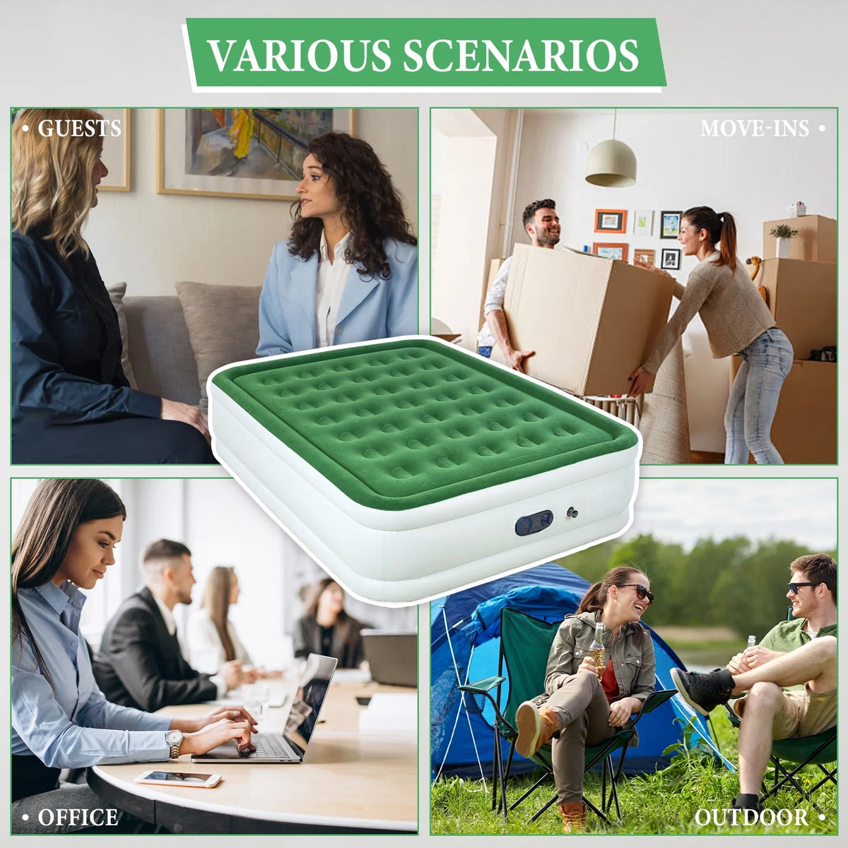 Full Size Air Mattress with Built in Pump,High Portable 18" Inflatable Mattress,Blow Up Mattress for Travel,Home and Guest(Parrot Green)