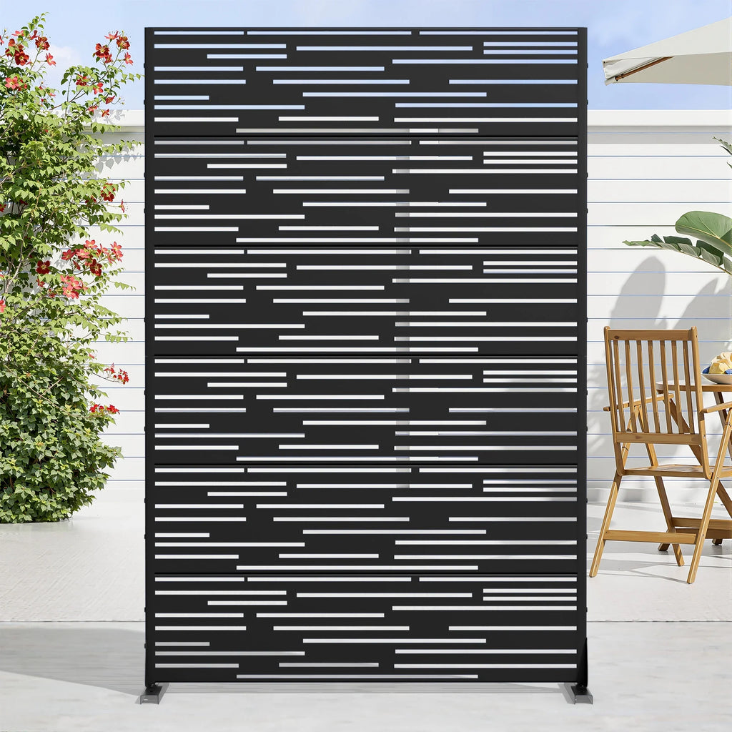 MAYEERTY 72" 47in Outdoor Privacy Screen with Stand Metal Balcony Decorative Screen, Black