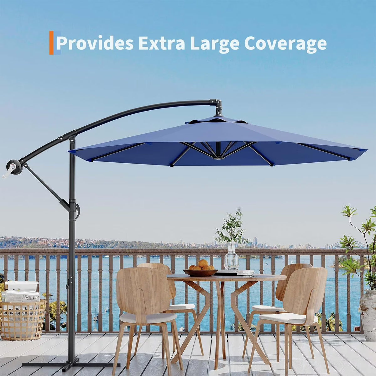 Emorefun Cantilever Umbrella, 10ft Heavy Duty Patio Umbrella with Easy Lift & Tilt Adjustment, Large Outdoor Umbrella for Deck Pool Garden Backyard, Navy Blue