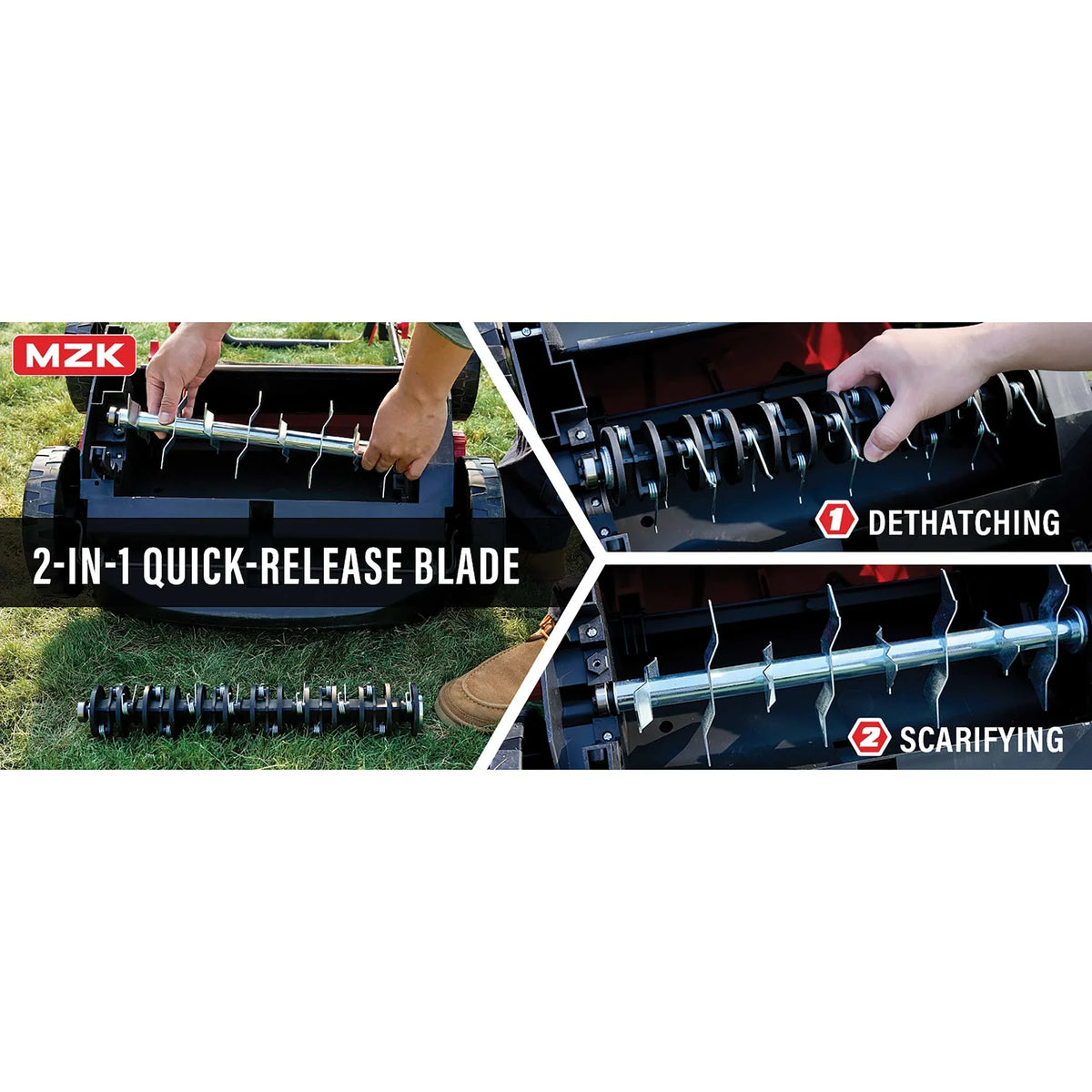 Mzk Electric Dethatcher & Scarifier, Powerful Lawn Rake for Healthy Grass Growth