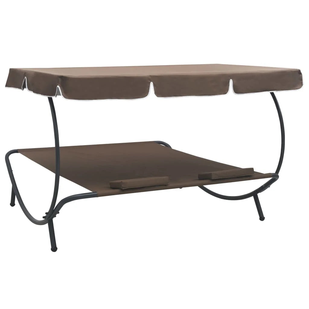 vidaXL Outdoor Double Chaise Lounge Patio Lounge Bed with Canopy and Pillows