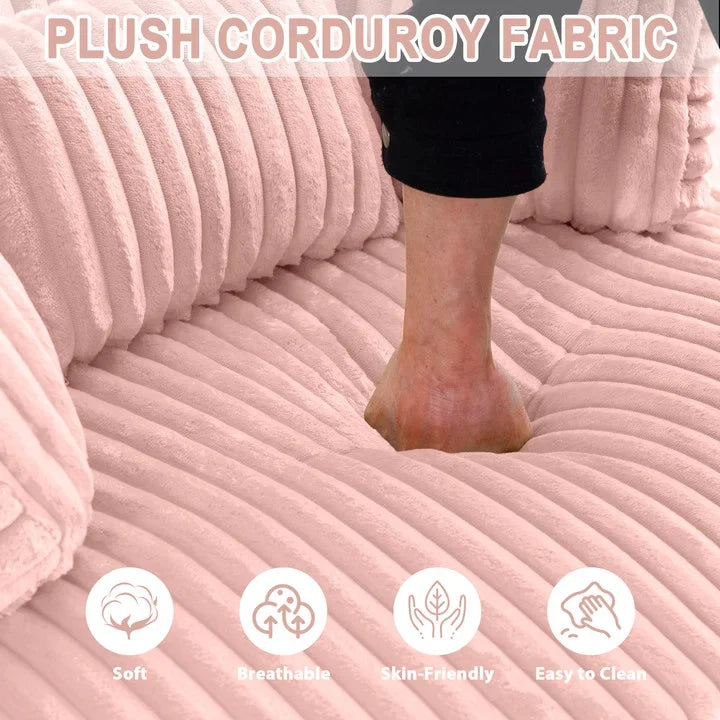 FFH Modern Corduroy Futon Sofa Bed with Adjustable Backrest,Convertible Loveseat Sleeper,Soft Couch with Drop-Down Table and Cup Holder for Living room,Pink