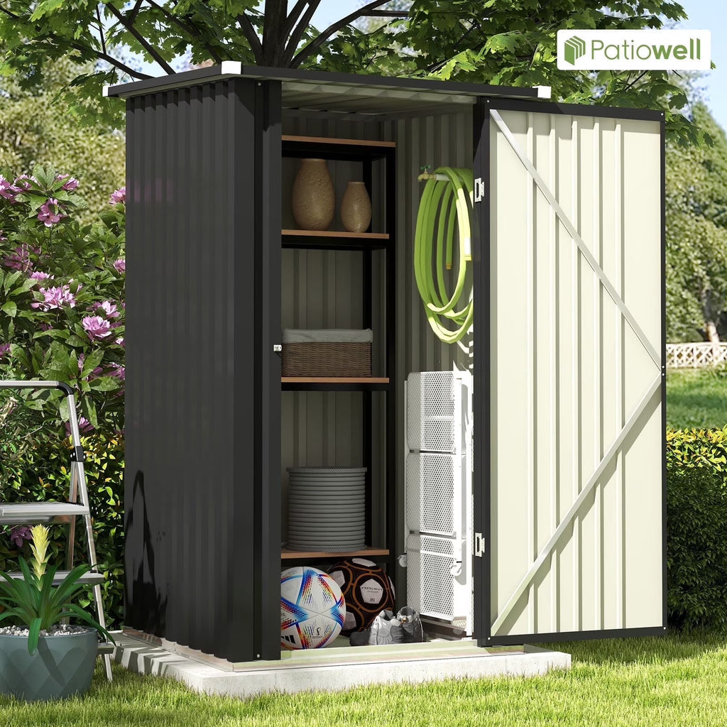 Patiowell 3"3FT Metal Outdoor Storage Shed with Sloping Roof and Single Lockable Door, Black