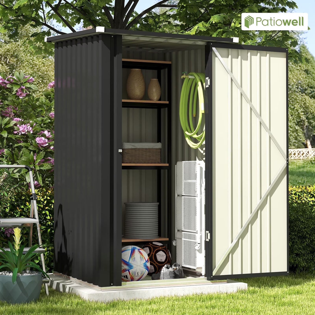 Patiowell 3"3FT Metal Outdoor Storage Shed with Sloping Roof and Single Lockable Door, Black