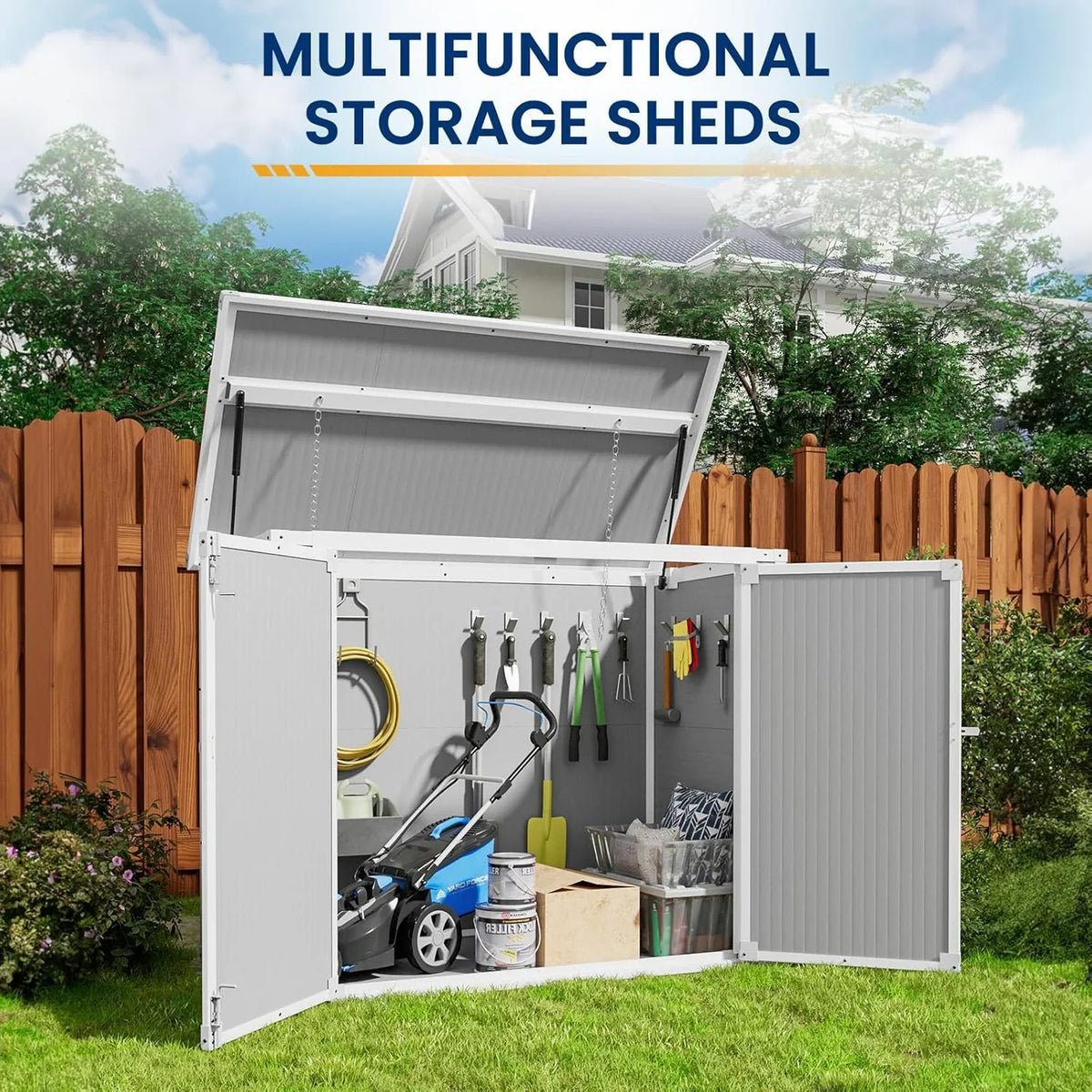 ELPOSUN Outdoor Storage Shed 6x4.5 ft, Resin Outside Sheds & Outdoor Storage Plastic for Trash Can, Bike, Lawnmower, Generator, Tool Shed with Lockable Door for Backyard, Lawn, Patio, Grey & White