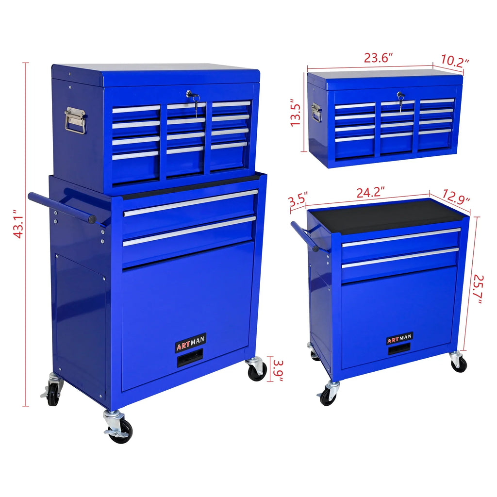 Leuco High Capacity Rolling Tool Chest with Wheels and Drawers, 8-Drawer Tool Storage Cabinet, Heavy-Duty Garage Organizer and Workshop Tool Box, Blue