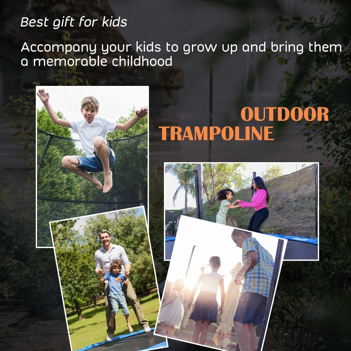 Gymax 12FT Recreational Trampoline w/ Basketball Hoop Safety Enclosure Net Ladder