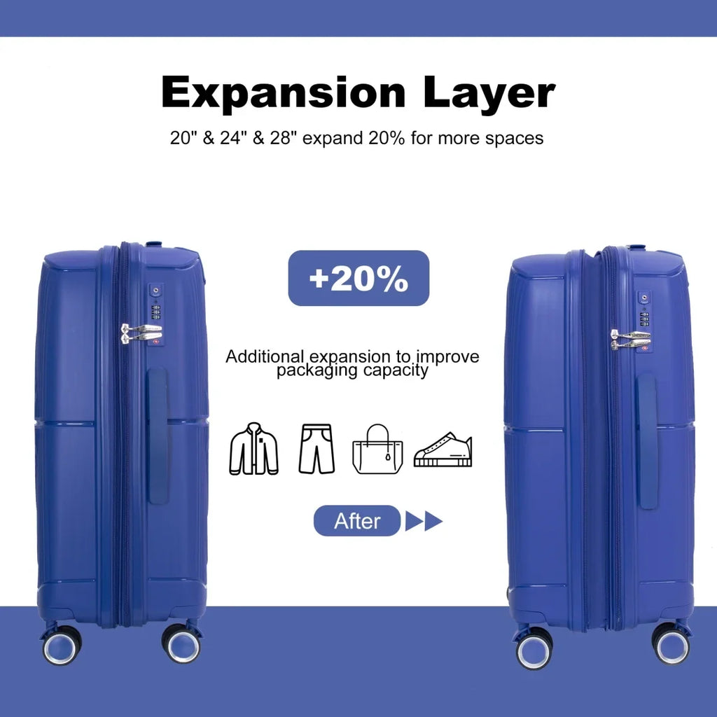 3 Pieces Luggage Set (20/24/28), Expandable PP Lightweight Hardshell Durable Suitcase with 4 Double 360 Degrees Mute Spinner Wheels and TSA Lock for Men Women, Black