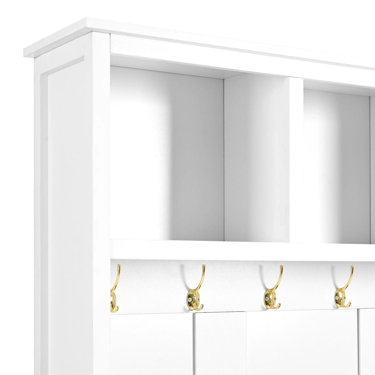 Harper & Bright Designs Farmhouse Hall Tree with Bench and Shoe Storage, Mudroom Bench with Coat Rack and Adjustable Shelves for Hallway, Living Room, White