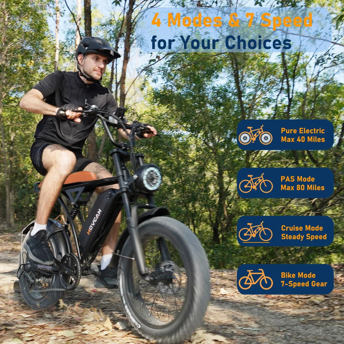 Movcan 20" Fat Tire Electric Bike for Adult, 750W Mountain Ebike, 48V 18.2Ah Removable Battery, 7 Speed Dual Hydraulic Brake E-Motorcycle Bike UL2849
