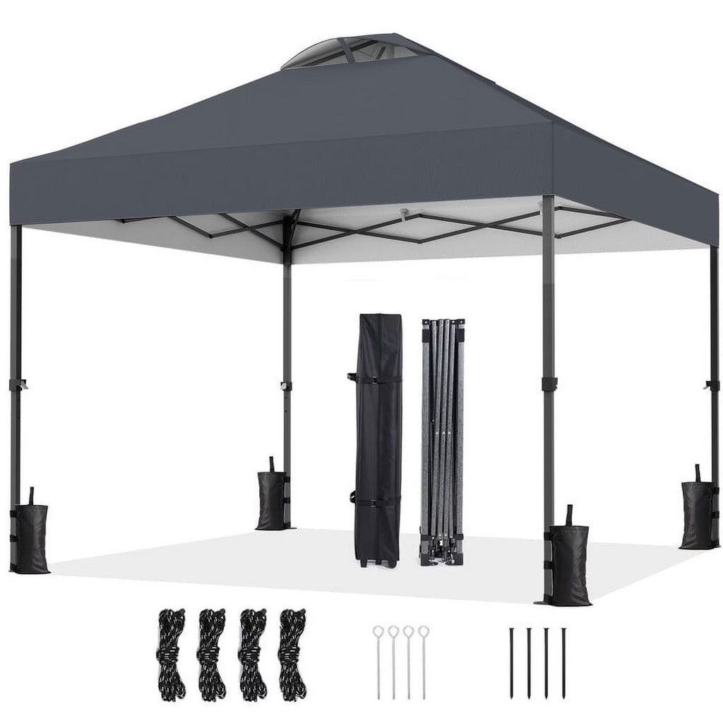 CHITOOMA 10 x 10ft Pop up Canopy Tent, Instant Outdoor Shelter Easy Portable Straight Leg Canopy Tent with Pockets Sidewall, White