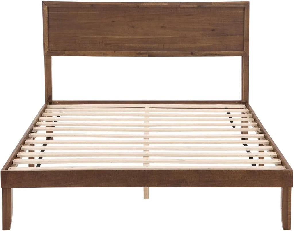 BISHE Wood King Size Bed Frame,Wooden King Platform Bed Frame with Headboard,Sturdy Rubber Modern Home Style Bed Frame for Bedroom, King