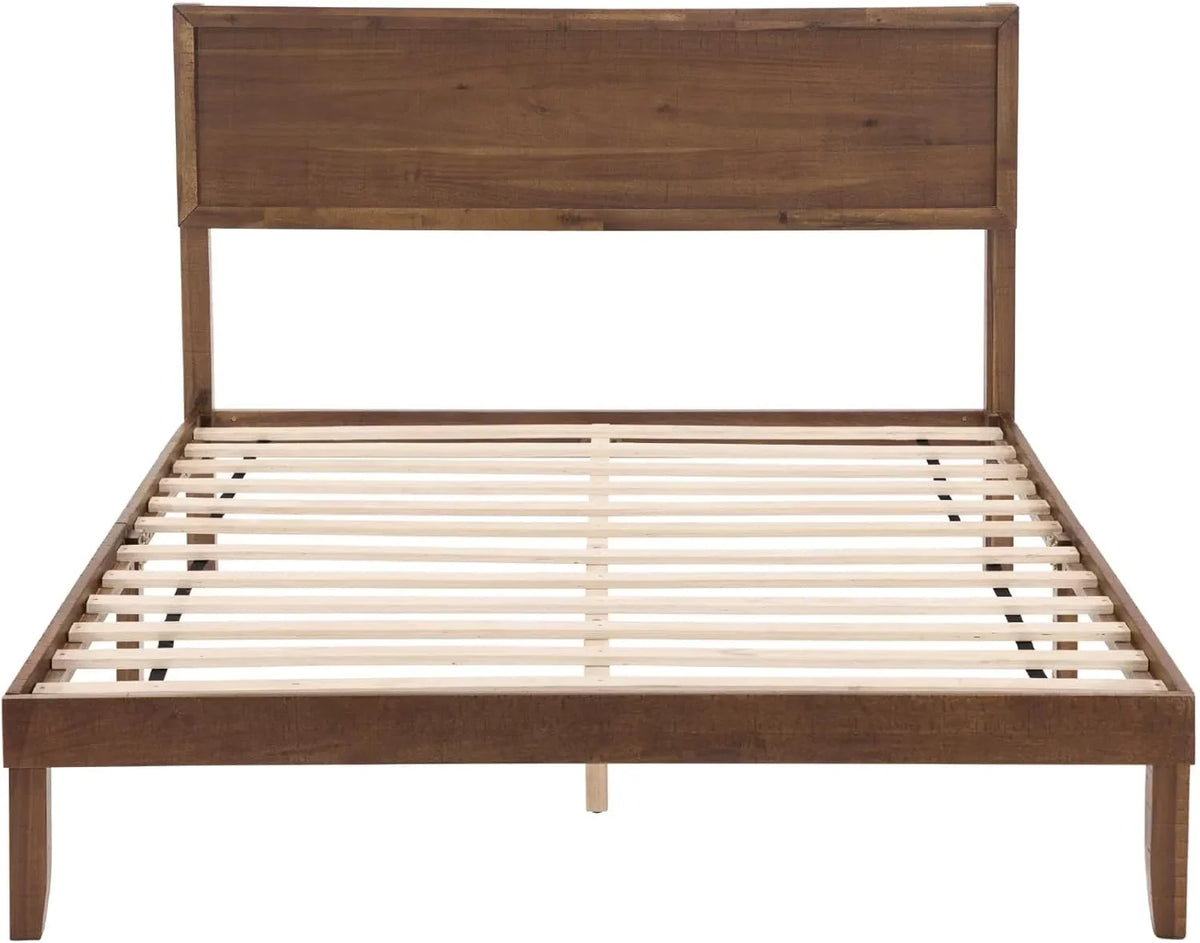 BISHE Wood King Size Bed Frame,Wooden King Platform Bed Frame with Headboard,Sturdy Rubber Modern Home Style Bed Frame for Bedroom, King