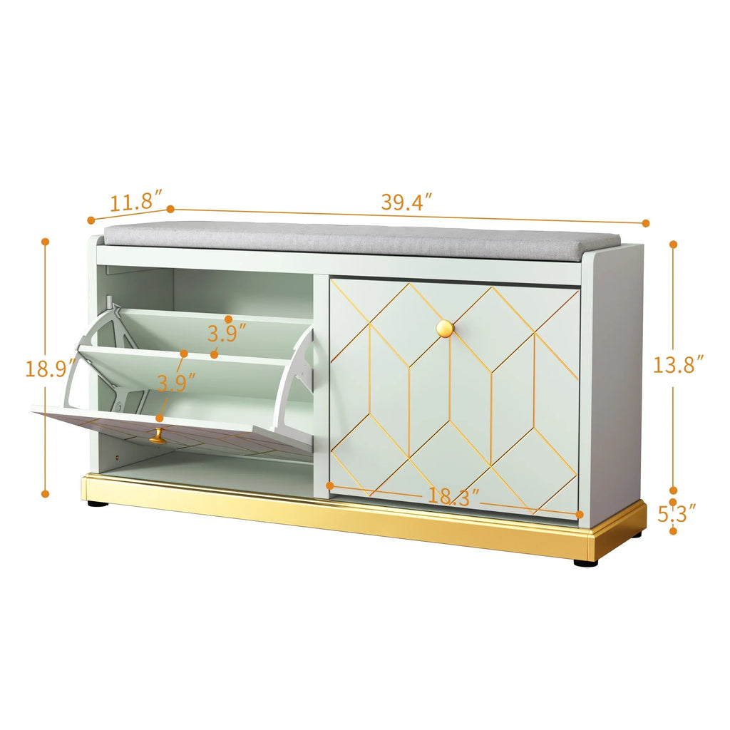 HLR White Shoe Cabinet, Shoe Cabinet with 2 Drawers Shoe Storage, Entryway Bench with Padded Seat
