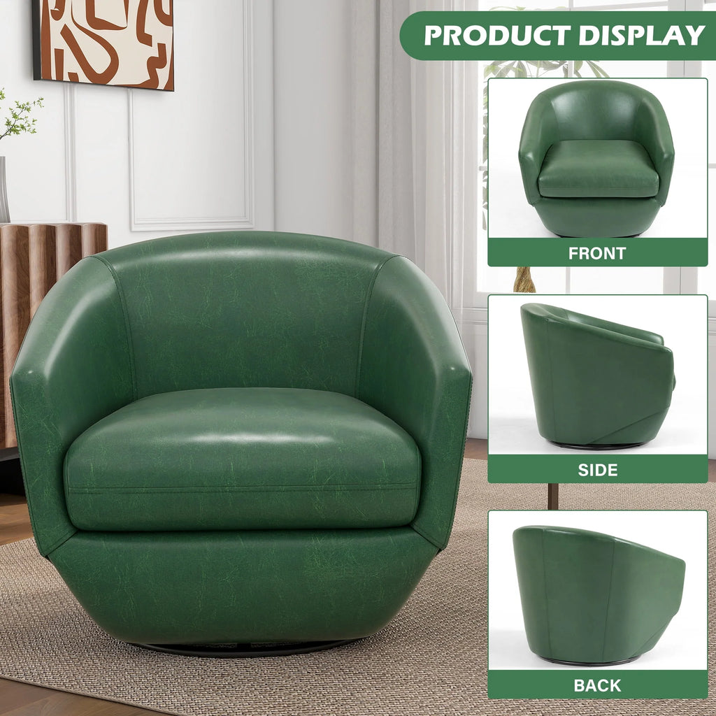 DREAMSIDEA Faux Leather Swivel Accent Chair Sets of 2 360" Swivel Barrel Chair,Swivel Club Sofa for Living Room, Bedroom, Office,Brown