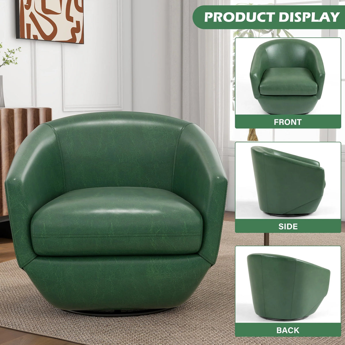 DREAMSIDEA Faux Leather Swivel Accent Chair Sets of 2 360" Swivel Barrel Chair,Swivel Club Sofa for Living Room, Bedroom, Office,Brown