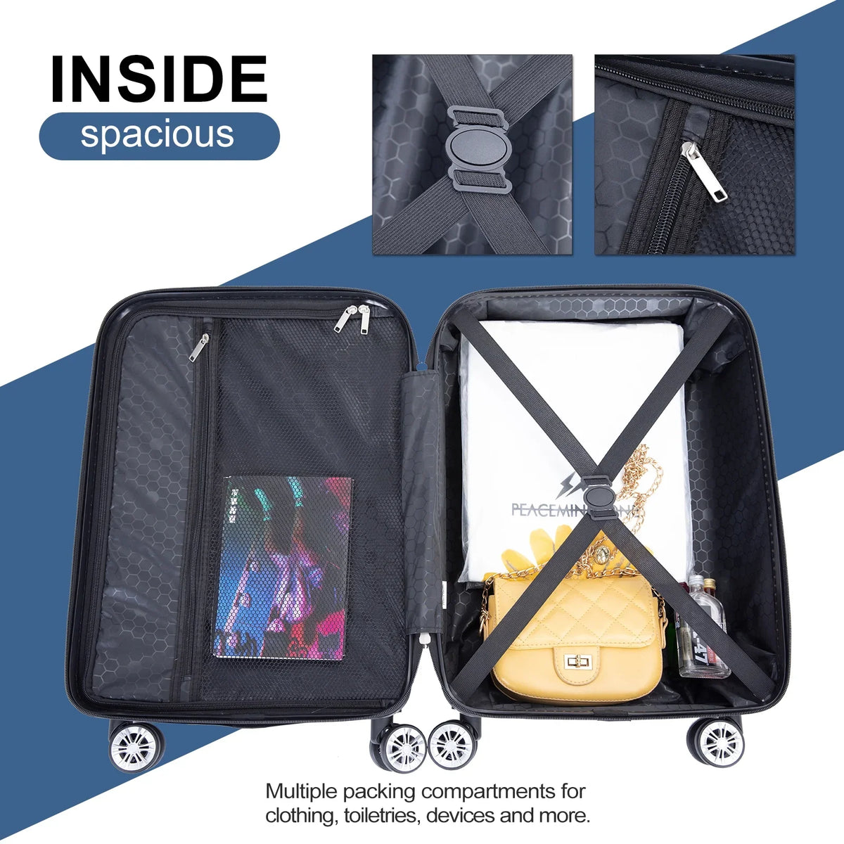 Tripcomp Luggage Sets 4 Piece Suitcase Set (14/20/24/28)Hardside Suitcase with Spinner Wheels Lightweight Carry on Luggage(Black)