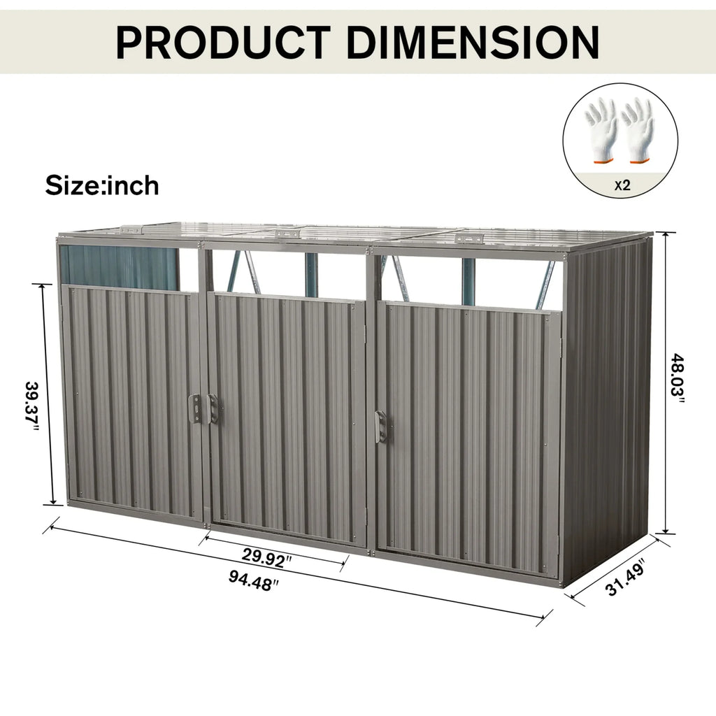 JXXRZ Metal Garbage Bin Shed for 2 Trash Cans with Lockable Doors and Lids,Galvanized Steel Garbage Bin Storage Shed for Garden Yard Lawn, Black