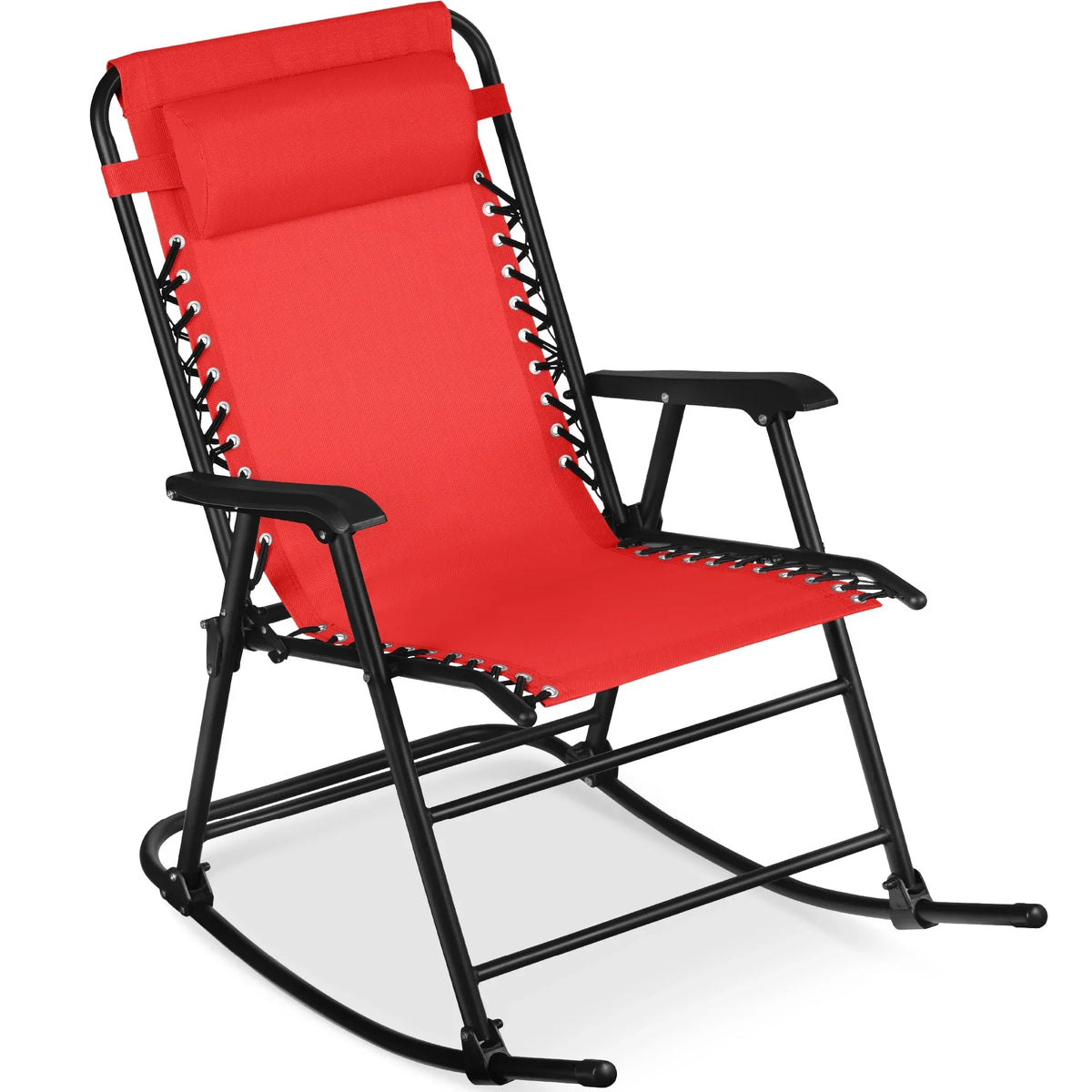 Best Choice Products Folding Outdoor Zero Gravity Rocking Lounge Chair w/ Headrest Pillow - Black