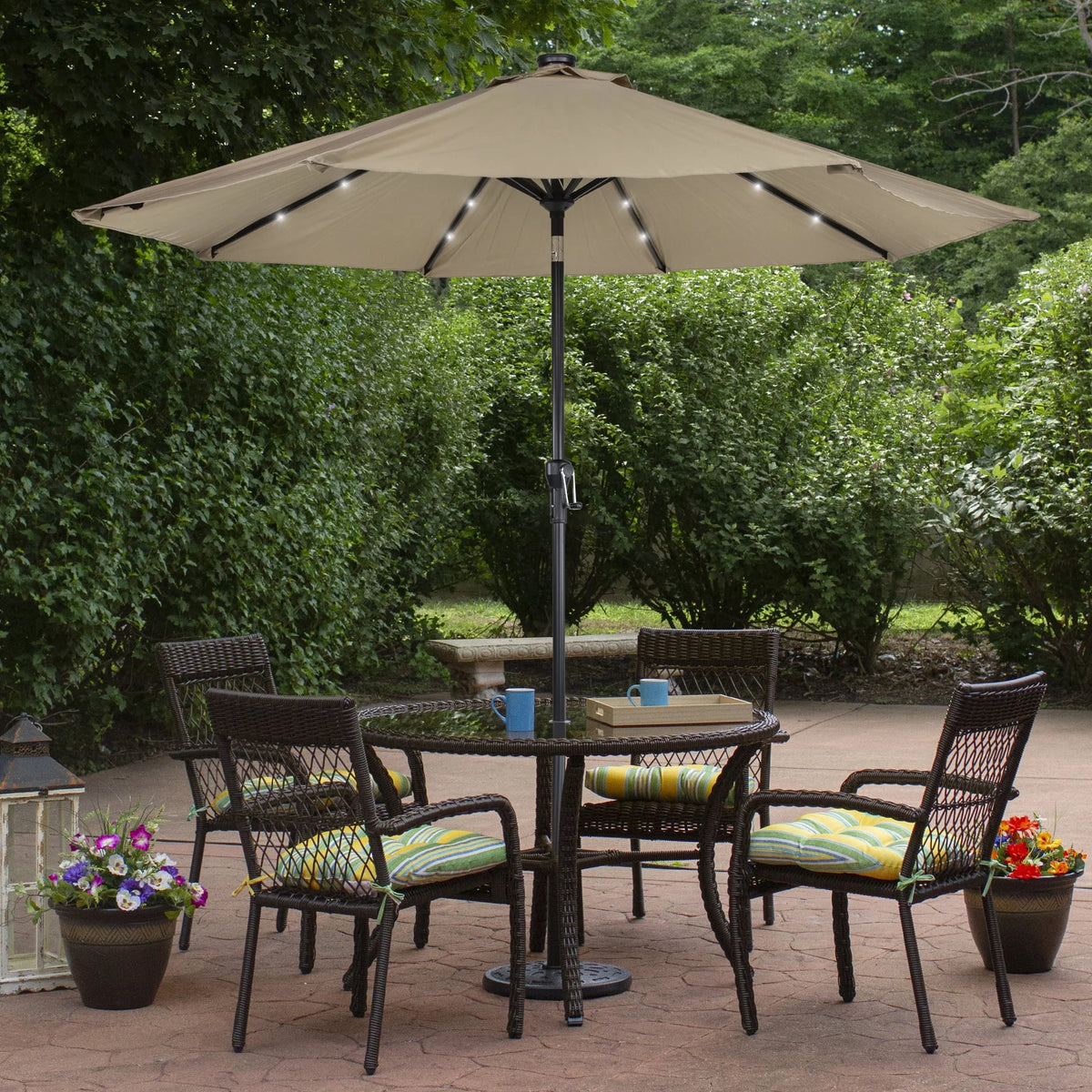 Northlight 9ft Solar Lighted Outdoor Patio Market Umbrella with Hand Crank and Tilt, Pink