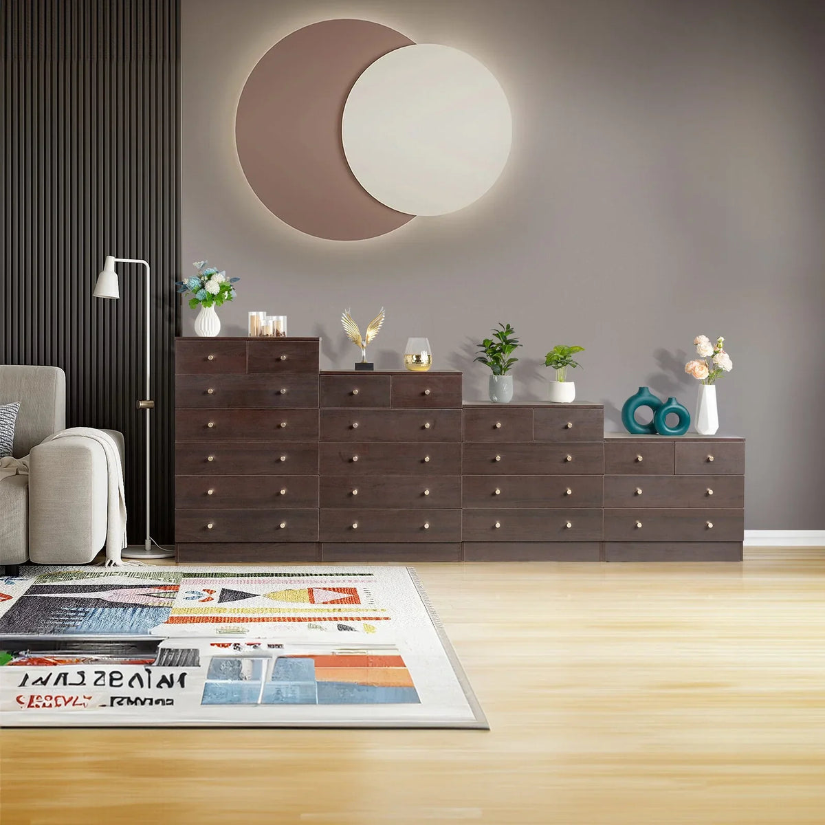 LLToo 25.98"L Dresser for Bedroom 5 Drawer Wide Modern Chest of Drawers for Bedroom,Brown