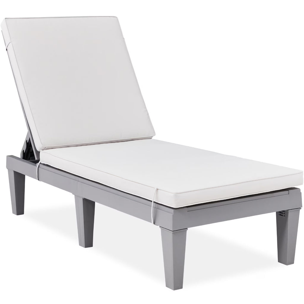 Best Choice Products Outdoor Lounge Chair, Resin Patio Chaise Lounger w/ Seat Cushion, 5 Positions - Gray/Navy