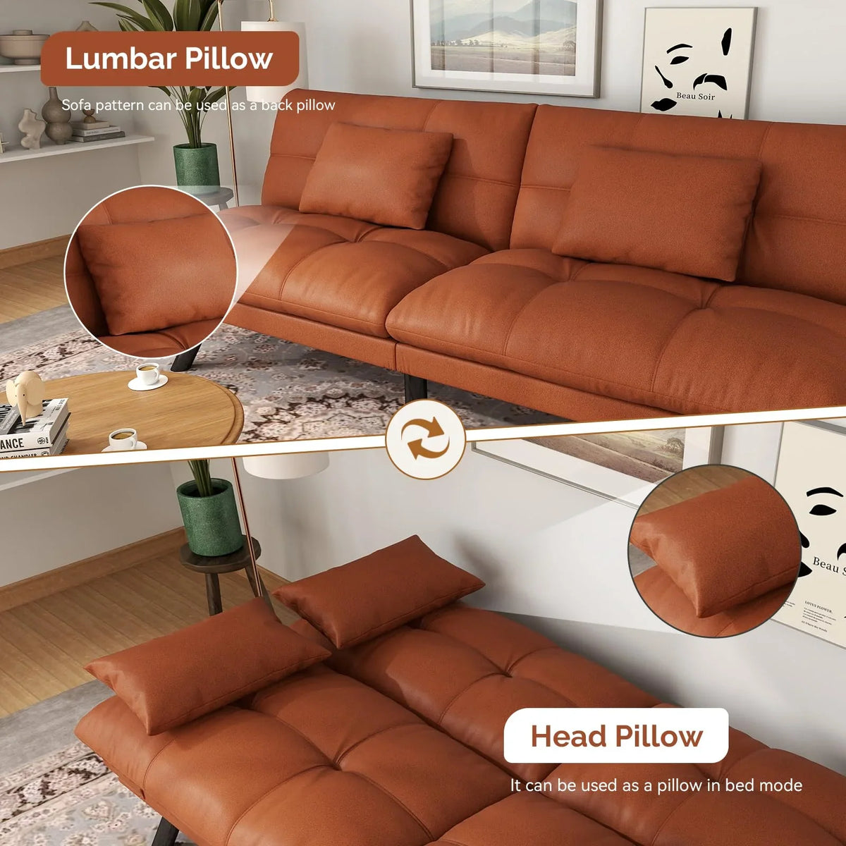 70"" Convertible Futon Sofa Bed Folding Bed Sleeper Couch for Living Room, Small Space or Office, Light Grey