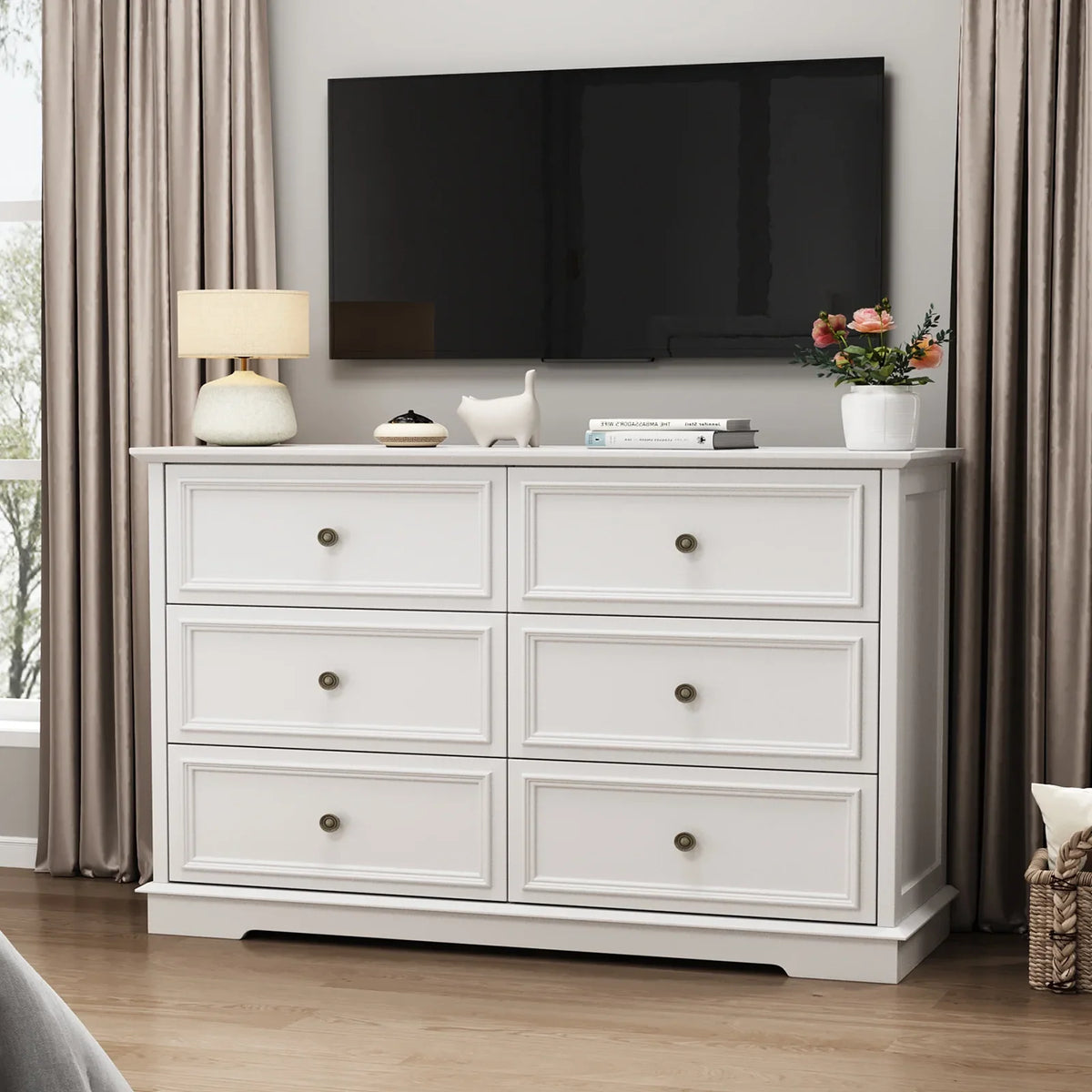 IDEALSOUL Black Dresser,6 Drawer Dresser for bedroom,Retro Wood Storage Cabinet for Living Room
