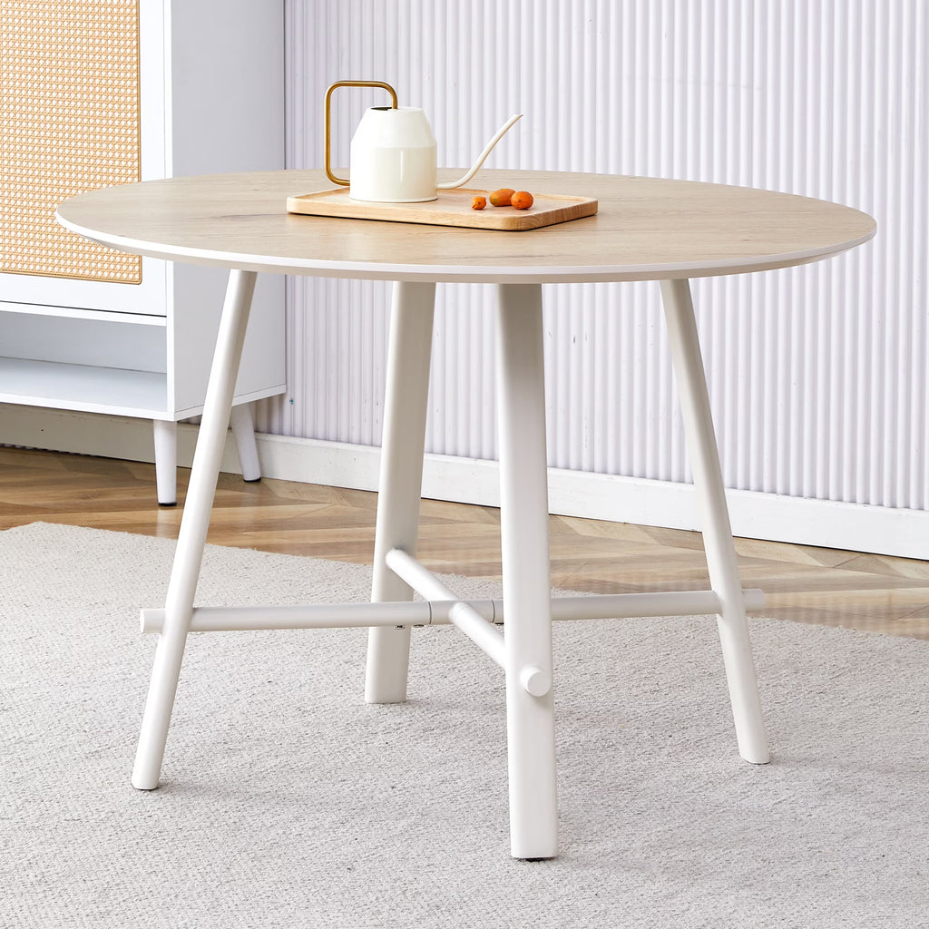 PORKISS Round Dining Table for 4 People, Wood Kitchen Dining Table with Metal Legs, Modern Dining Room Tables for Kitchen Living Room, White #2