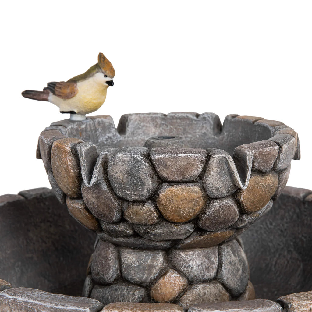 Glitzhome 24.5" Outdoor 2 Tier Stone-Like Water Fountain Bird Bath for Garden Patio Decor
