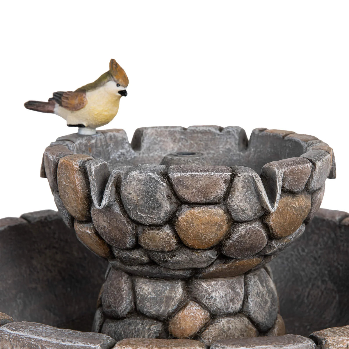 Glitzhome 24.5" Outdoor 2 Tier Stone-Like Water Fountain Bird Bath for Garden Patio Decor