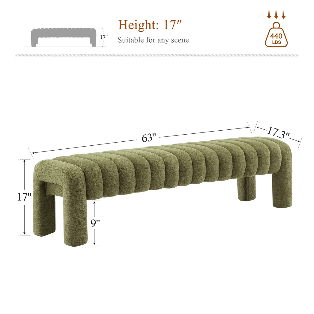 Zesthouse 63" End of Bed Bench, Linen Tufted Upholstered Ottoman Bench with Padded Seat and Solid Wood Leg, Modern Entryway Bench for Bedroom, Living Room, Beige