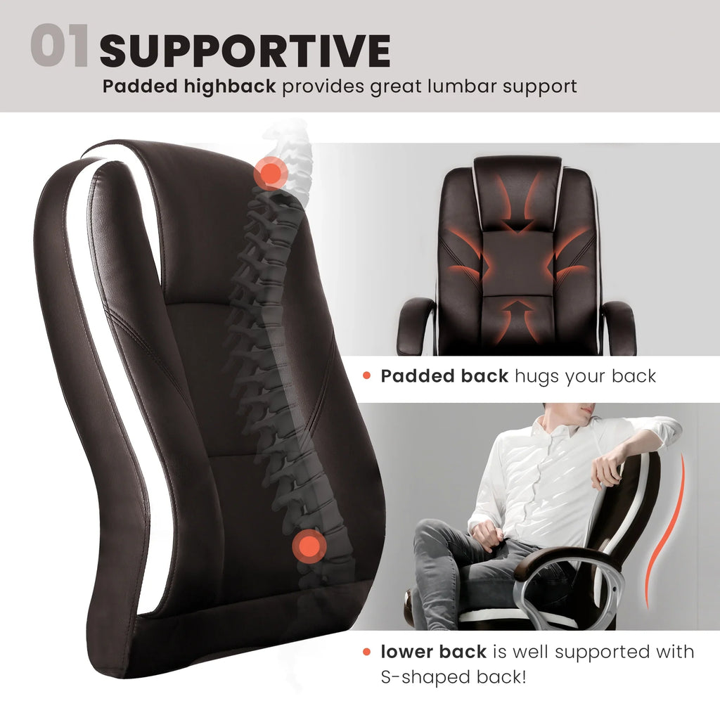 NEO CHAIR Home Office Chair, Heavy Duty Leather Office Chair, Ergonomic High Back Cushion Lumbar Back Support, Computer Desk Executive Chair for Work, 8 Hours Comfort, Jet Black