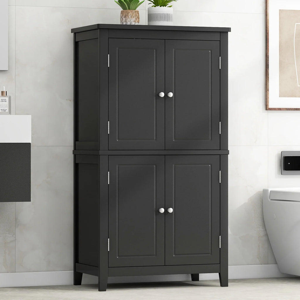 Elegant Bathroom Floor Storage Cabinet, Bathroom Storage Unit, Freestanding Cabinet with 4 Doors