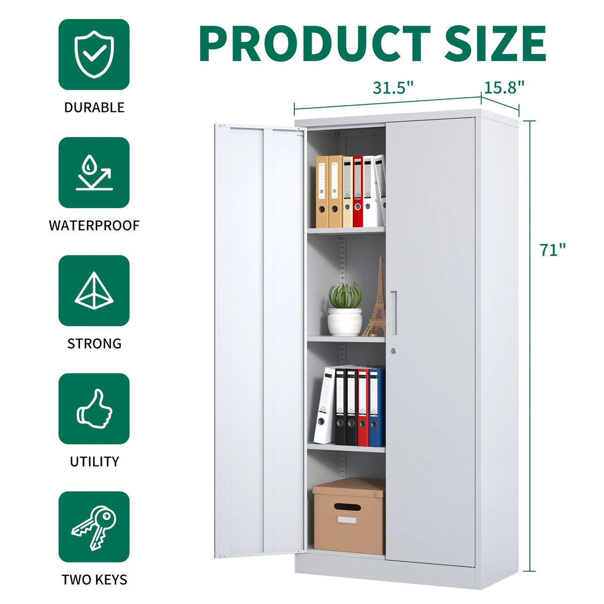 Garage Storage Cabinet with Doors and 4 Adjustable Shelves, Alvantor 72" Tall Metal Garage Cabinet, Lockable Tool Storage Cabinets for Garage, Home, Office Black