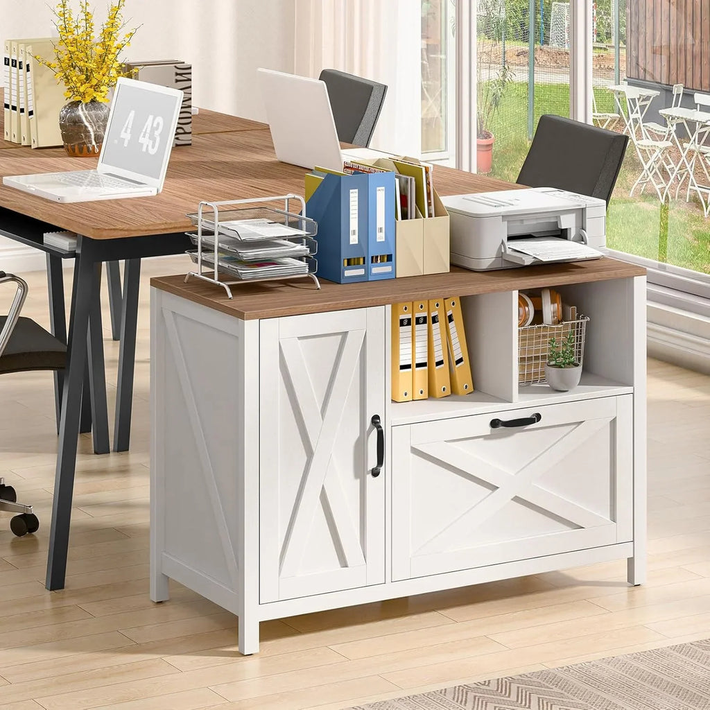 Vabches 2 Drawer Lateral File Cabinet,Mobile Wood office Cabinet for Home Office,Printer Stand with Open Storage Shelves.