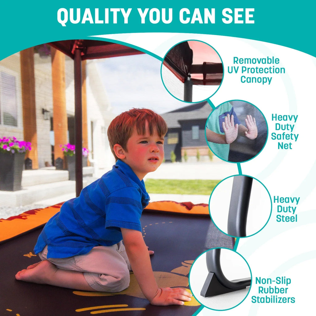 Skywalker Trampoline 6x4ft Rectangle Trampoline with Enclosure Net for Kids and Toddlers, up to 200 LB Safe and Stylish Design Blue and Purple