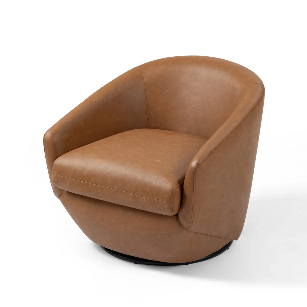 DREAMSIDEA Faux Leather Swivel Accent Chair Sets of 2 360" Swivel Barrel Chair,Swivel Club Sofa for Living Room, Bedroom, Office,Brown