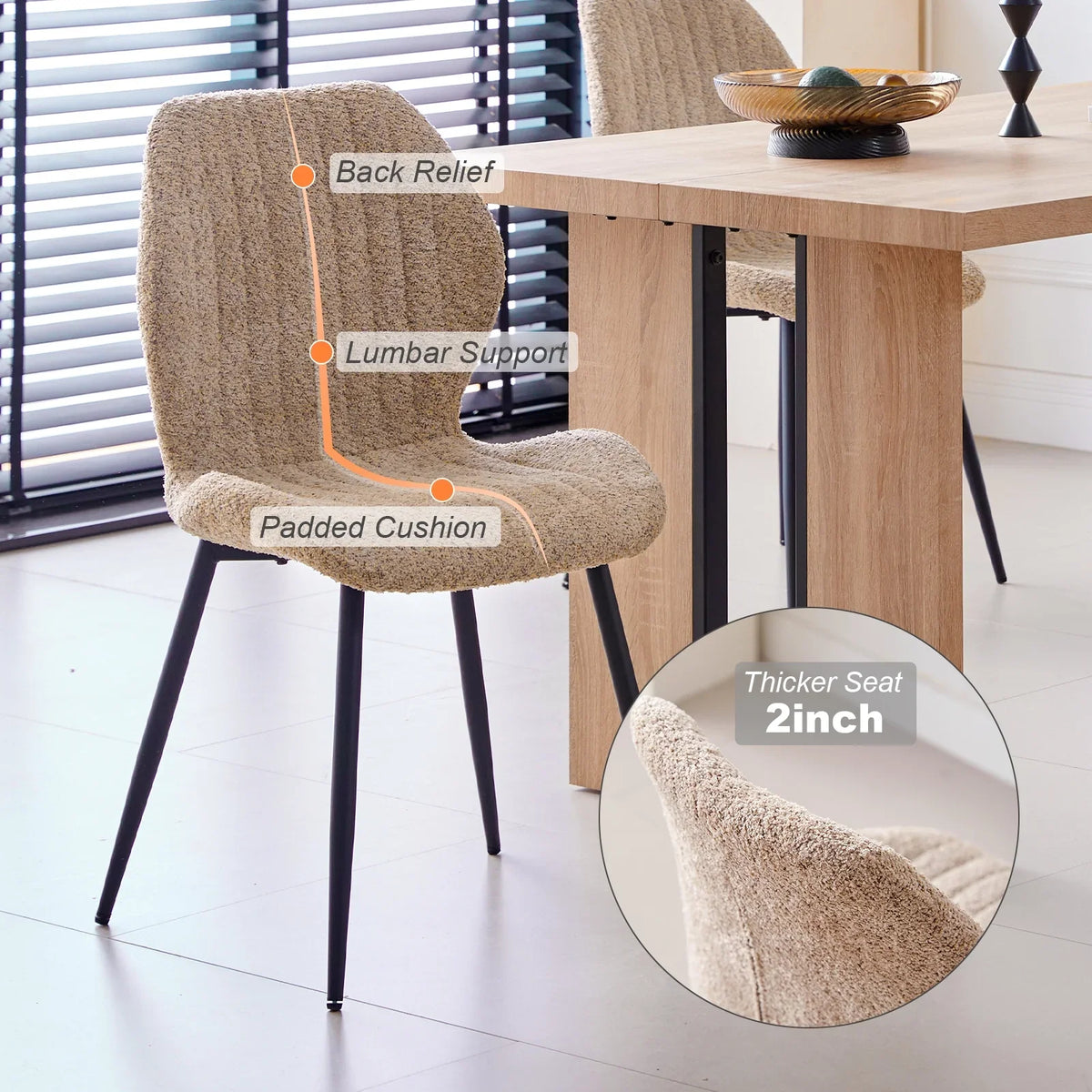 5pcs Rectangle Dining Table Chairs Set for 4, 63" Farmhouse Wood Kitchen Table with 4 Upholstered Mid Century Modern Boucle Chairs for Dinner, Living Dining Room, Apartment, Beige