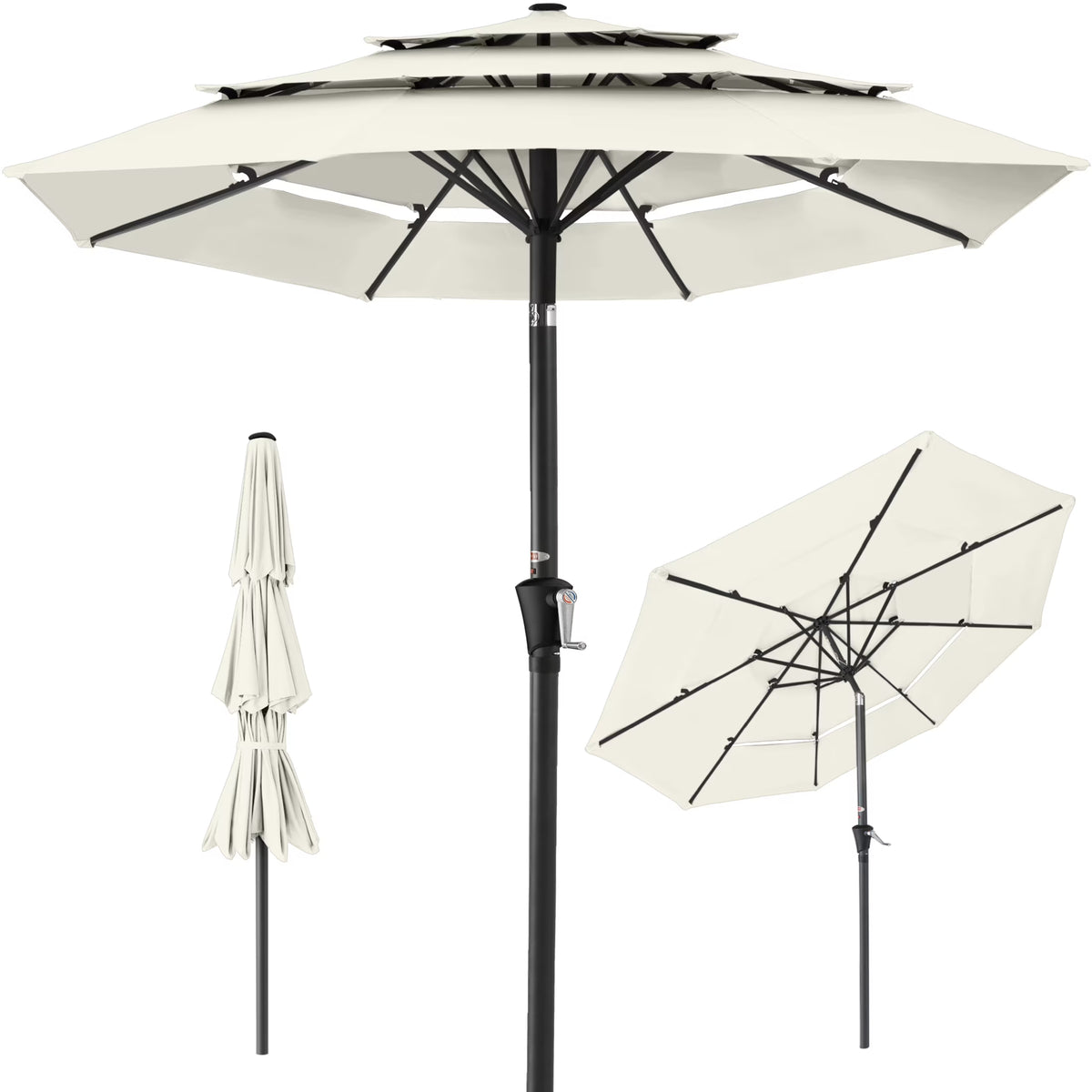 Best Choice Products 10ft 3-Tier Patio Umbrella, Market Sun Shade w/ Tilt Adjustment, Easy Crank - Red