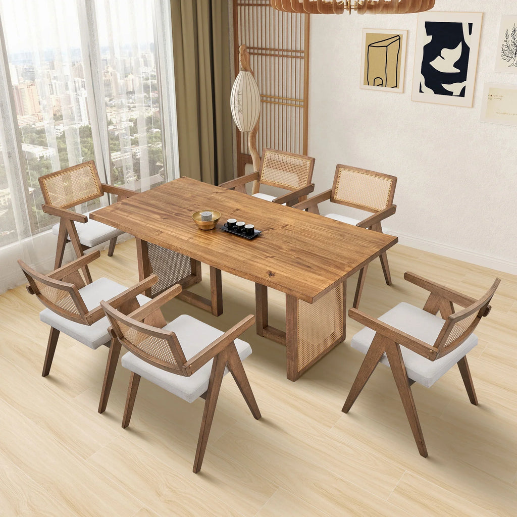 70.87 Inch Rectangular Waves Dining Table,Wooden Dining Table for 6 Persons,Mid Century Modern Large Kitchen Table for Living Room,Bohemian Dining Table