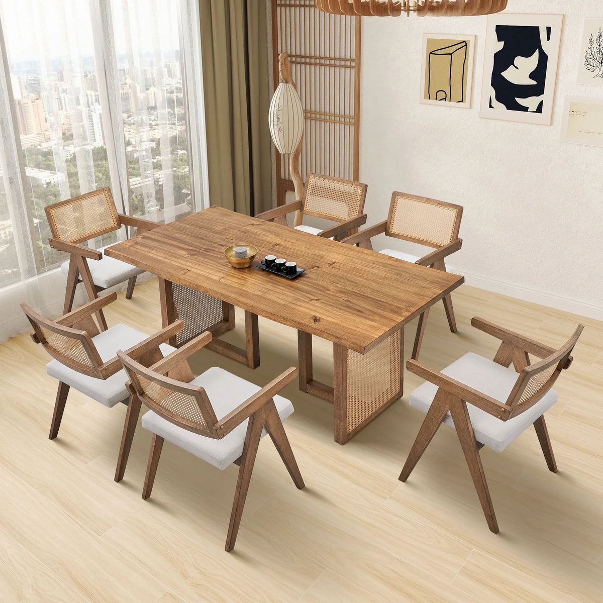 70.87 Inch Rectangular Waves Dining Table,Wooden Dining Table for 6 Persons,Mid Century Modern Large Kitchen Table for Living Room,Bohemian Dining Table