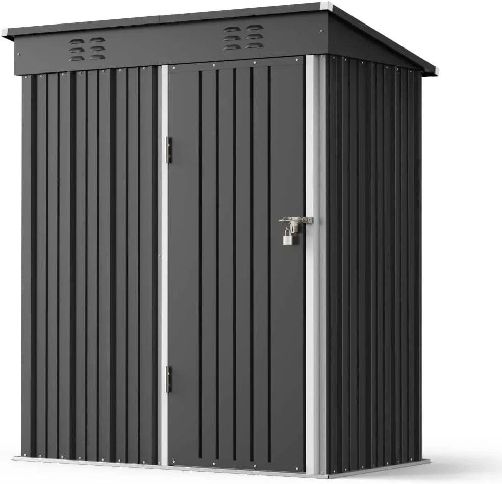 6' x 4' Outdoor Storage Shed, Lofka Garden Metal Shed with Base Frame for Backyard, Patio, Lawn, Gray