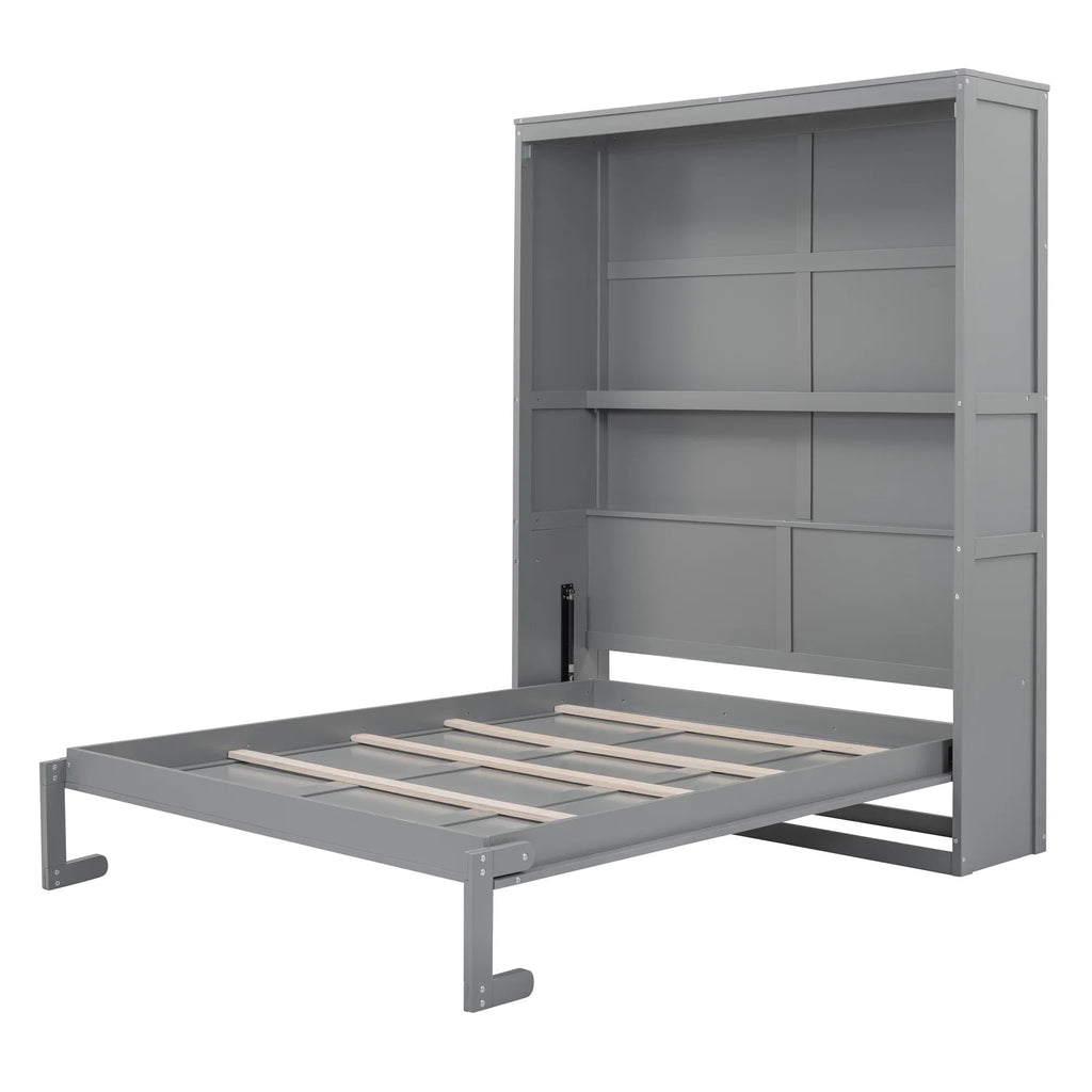 Harper & Bright Designs Full Size Murphy Bed with Shelves, Foldable Wall Bedframe w/Flexible Slats Support, Space-Saving Design, Can Be Folded Into Cabinet, White