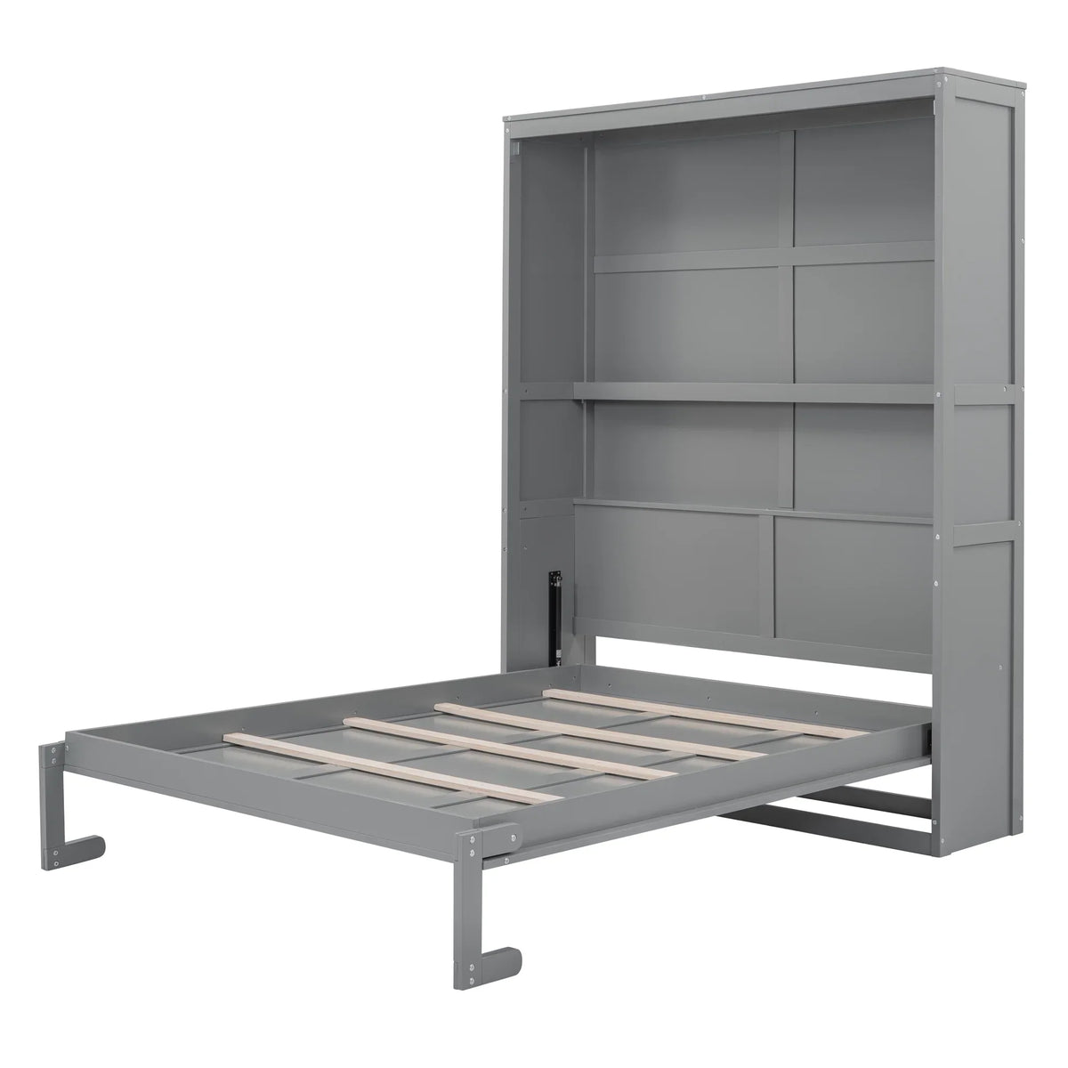 Harper & Bright Designs Full Size Murphy Bed with Shelves, Foldable Wall Bedframe w/Flexible Slats Support, Space-Saving Design, Can Be Folded Into Cabinet, White