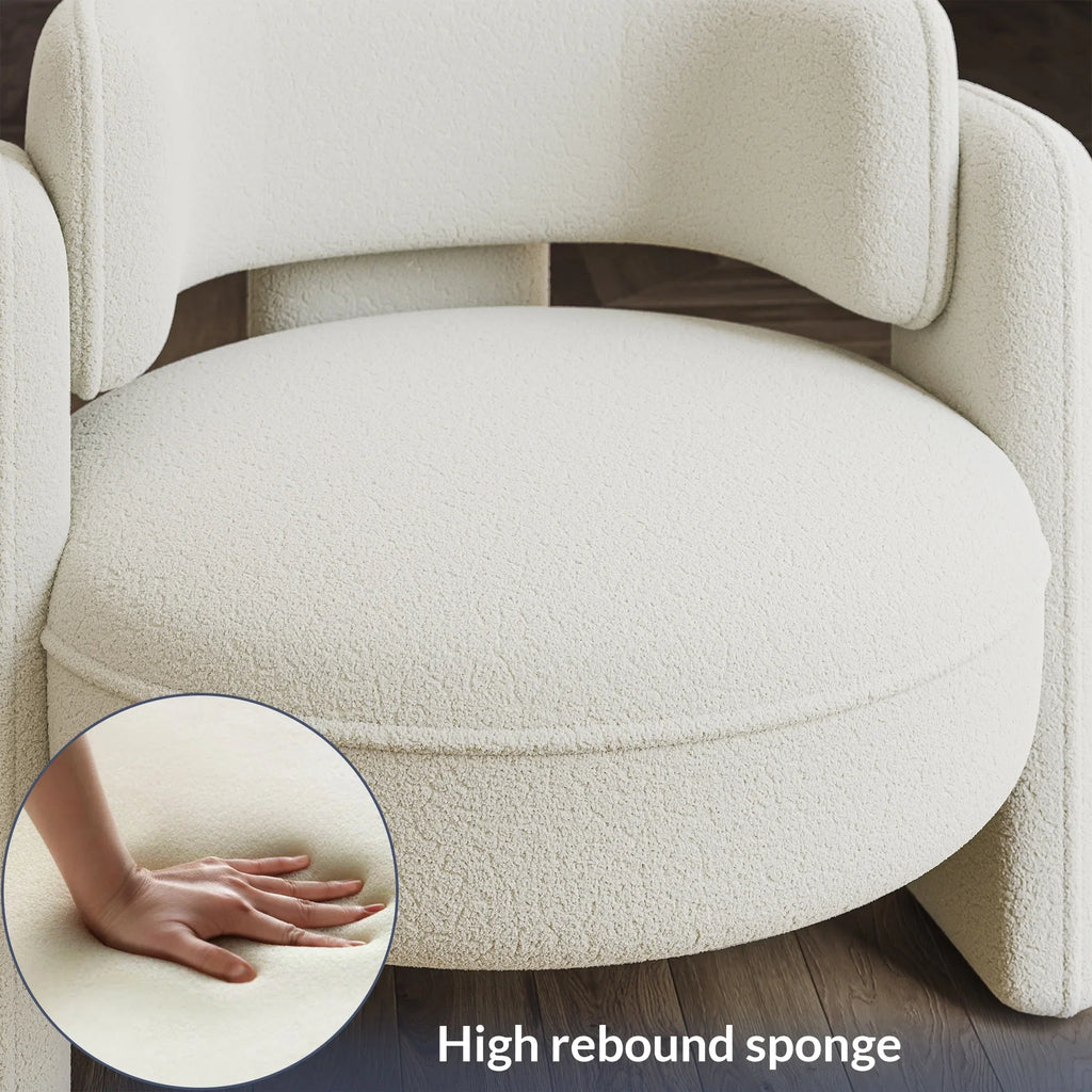 BELLEZE Sherpa Boucle Chair, Modern Barrel Accent Chair Comfy Round Upholstered Armchair Accent Side Chair for Living Room, Bedrooms, Corner - Quinton"White"